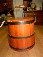 Nice Wooden Pail with Wooden Top and Metal Bands