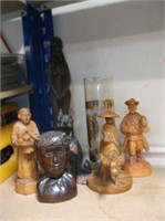 WOOD CARVED FIGURES, NATIVE HEAD BUST