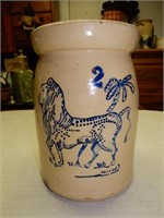 2 Gallon Stoneware Churn Base with Blue Lion