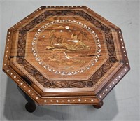 Ornate Inlaid Side Table - 17" h x 27" x 27"