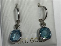 $3000. 14KT Gold Blue Zircon(9ct) & Dia Earrings