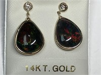 $3000. 14KT Gold Black Opal(7ct) & Dia(0.35ct) Ear