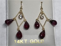 $1000. 14KT Gold Garnet & White Sapp Earrings