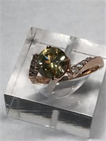 $20988. 14KT Gold Green & White Diamond Ring