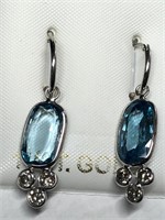 $6000. 14KT Gold Blue Zircon(9ct) & Dia. Earrings