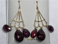 $1200. 14KT Gold Garnet(10ct) Earrings