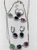 $2000. S/Silver Ruby Emerald & Sapp. Set