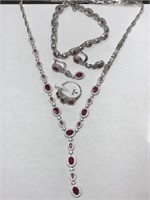 $5595. S/Silver Ruby and CZ Necklace Bracelet Earr