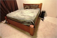 Master bed with wooden frame, mattress as pictured