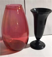 2 pc Cranberry & Onyx Vase