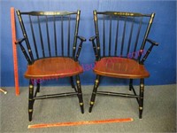 pair of vintage hitchcock spindle armchairs