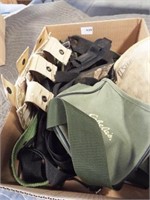 Box of ammo bags, military belt w/AR mag holder
