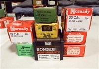 8-boxes of 22 cal bullets, all partial boxes