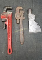 2 Pipe Wrenches & Hatchet Head