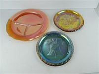 Three Carnival Glass Plates
