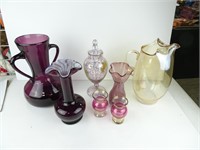 Assorted Purple and Gold Glassware