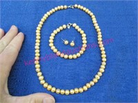 light orange pearl necklace -bracelet -earring set