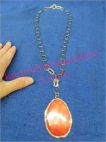 large orange stone pendant link neckleace