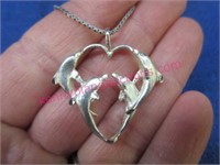 sterling silver heart-shape dolphin pendant