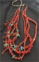 Southwestern Red Coral & Turquoise Stone Necklace