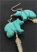 Turquoise Sterling Bear Earrings