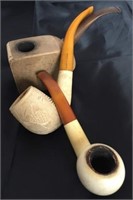 Hand Carved Wood Pipe Collection (3)