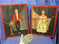 2 painted 1970's portraits on boards (man & woman)