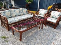 vintage "lane" rattan porch set & cushions
