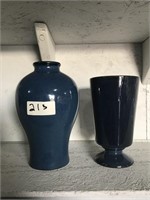 Pair Of Navy Blue Pottery For Flowers Or
