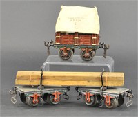 MARKLIN HAND PAINTED COVERED WAGON & LUMBER CAR