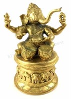 Gold Painted Brass Ganesha Sculpture Statue