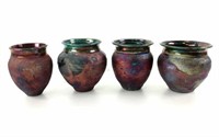 (4) Ioane Signed Raku Pottery Vases