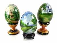 (3) Russian Hand Painted Lacquer Eggs