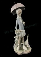 Lladro Porcelain #4510 Girl W/ Umbrella & Geese