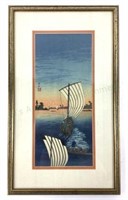 Japanese Woodblock Print Fishing Boats