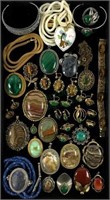 Assorted Vintage Jewelry W/ Malachite, Jade,