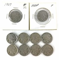 (10) 1935-37 Indian Head Buffalo Nickels