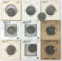(10) 1935-36 Indian Head Buffalo Nickels