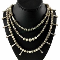 (3) Native American Sterling Bead Necklaces