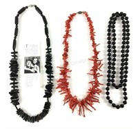 (3) Necklaces W/ Red & Black Coral