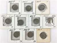 (10) 1934-35 Indian Head Buffalo Nickels