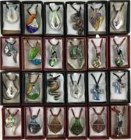 (24) Art Glass Pendants Necklaces