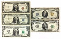 (5) U. S. Bills W/ 1935-a Red Seal $1 Hawaii,