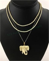 Bone Elephant Pendant & (2) Bead Necklaces