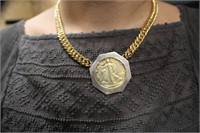 Gold Plated Silver Walking Liberty Necklace
