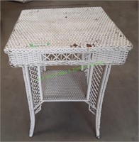 Vintage White Wicker Side Table