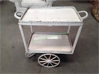 Vintage White Wicker Tea Cart