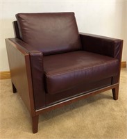 EXCEPTIONAL CUSTOM LEATHER & CHERRY ARM CHAIR