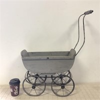 WOODEN ANTIQUE STYLE DOLL CARRIAGE