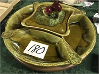 16" MAURICE CALIF. LAZY-SUSAN W/ DIVIDED TRAY SET